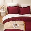 MOVE OVER Wine Red Velvet Comforter Set King Size Vintage and Boho Chic Bedding Set 3 Pieces Elegant and Thick Burgundy Velvet Ruffle Comforter Set for Winter, King, Burgundy