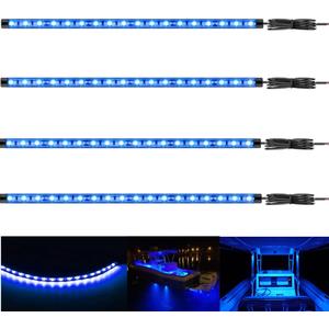 Boat Led Strip Lights, 4 Pcs 24'' Marine Interior Courtesy Deck Navigation Lights, Super Bright Waterproof Marine Led Lights Strip for 12V Pontoon Fishing Boat Yacht Kayak Sailboat (Blue)