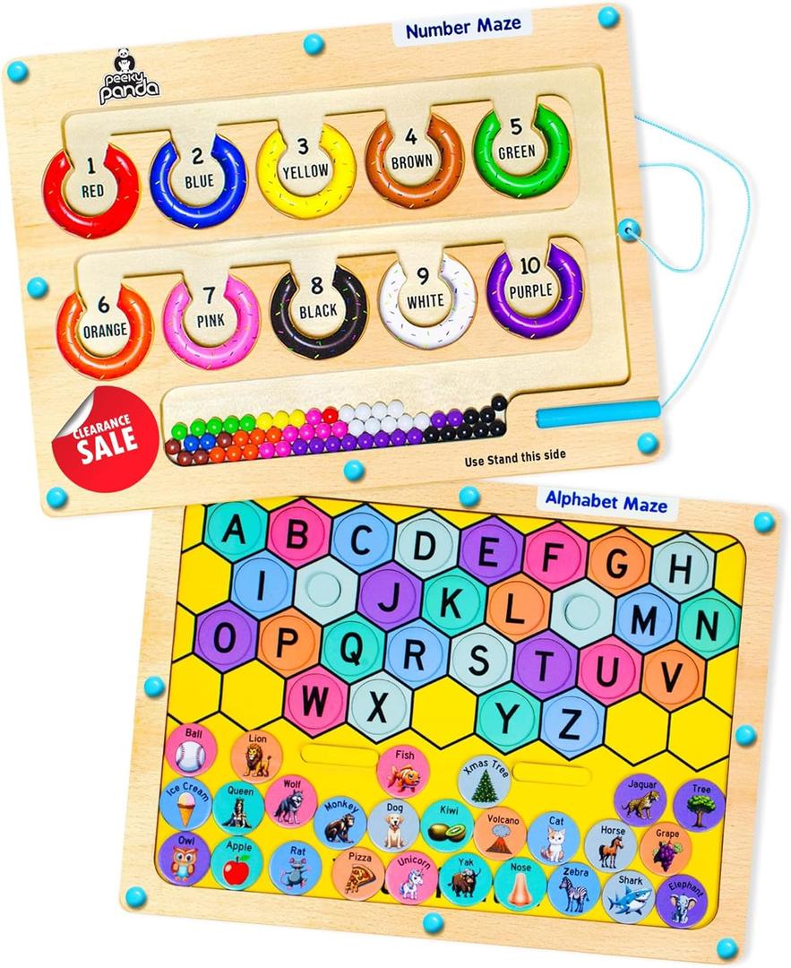 2 in 1 Double Side Magnetic Color and Number Maze, Montessori Alphabet Maze Board Toddlers Toys, Magnet Puzzle Learning Counting Color Matching Toy Clearance Deal