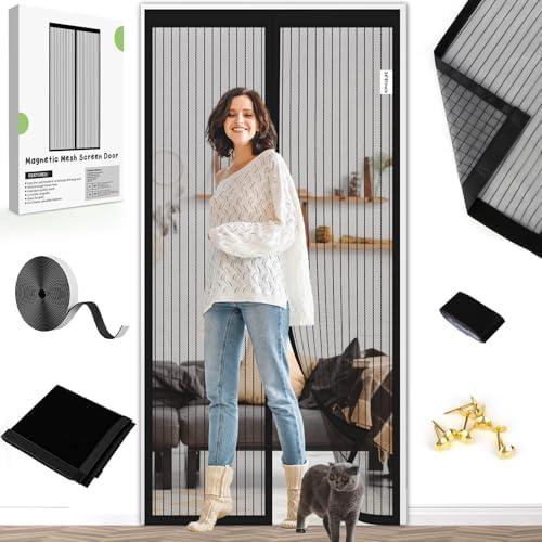 Magnetic Screen Door Closure Fit Door Size 30 x 78 Inch, BSHANO Mesh Door Curtain Screen Size 32" x 80" - 36 Stronger Magnets,Heavy Duty,Hands Free Mesh Partition Keeps Bugs Out- Pet and Kid Friendly