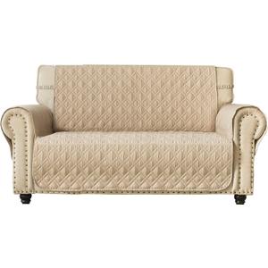 Ameritex Loveseat Cover Water-Resistant Quilted Furniture Protector with Back Nonslip Paws Slipcover for Dogs, Kids, Pets Loveseat Slipcover Stay in Place for Leather (46", Beige)