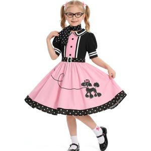 50s Outfit for Girls 50s Poodle Skirt Costume for Girls Halloween Party Dress Up 8-10Y