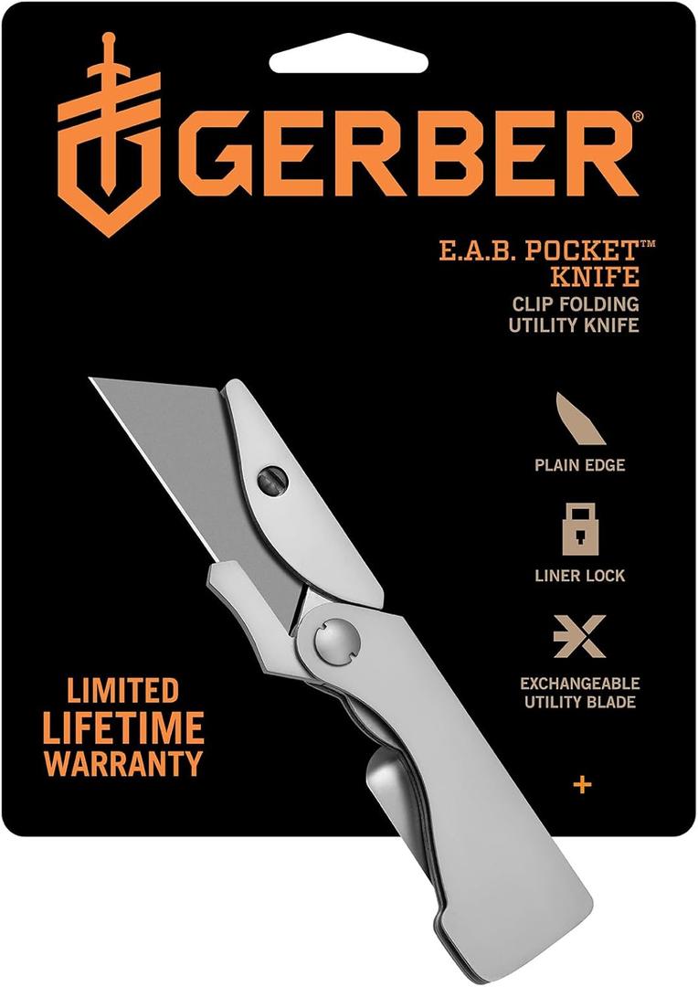 Gerber Gear EAB Pocket Razor Knife with Money Clip - EDC Gear Folding Stainless Steel Utility Knife with Box Cutter Blade for Everyday Carry