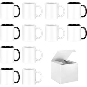 TANGLONG Sublimation Mugs 11 oz Set of 12 Bulk Coffee Mugs with Box Sublimation Cups Tazas Para Sublimar Coffee Cups 6 White and 6 Black