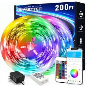 DAYBETTER LED Strip Lights 200 ft (2 Rolls of 100 ft), Smart App Control Lighting Bedroom Rome Decor with Remote, RGB Music Sync Color Changing LED Lights for Party (200FT)