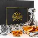 KANARS Crystal Whiskey Decanter Set, 27 Oz Emperor Decanter with Old Fashioned Glasses for Liquor Bourbon Scotch Tequila Snifter, Unique Christmas Gifts for Men Dad Grandpa Brother Adult (5 Piece Set)