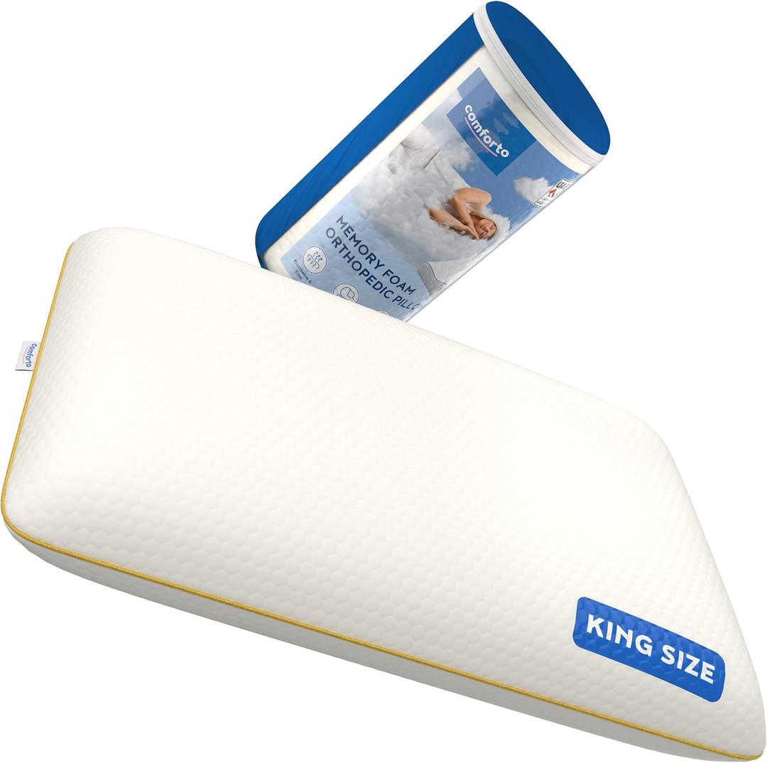 Cervical Neck Pillow for Sleeping  Ergonomic Memory Foam Pillow for Neck Pain Relief  Orthopedic Contour Pillow for Neck and Shoulder Support (King-Size, Gold)