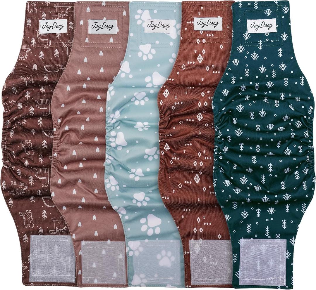 JoyDaog Reusable Dog Belly Bands for Male Dogs Diapers,5 Pack Premium Washable Dog Diapers Male Doggie Nappies Wrap,L