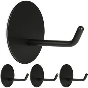 Adhesive Hooks Heavy Duty, Hold 20 Lbs, Extra Large Long Self Stick on Hanger, Wide Sticky Round Decorate Hooks, for Hanging,Clock,Clothing,Headphone,Robe,4Packs(Black)