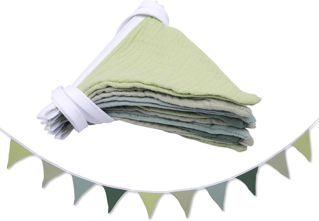 Pennant Banner Flags,Infant and toddler room decoration pennant,for Nursery Decor Baby Birthday Boho Wedding Shower Party Event (Green Theme Banner)