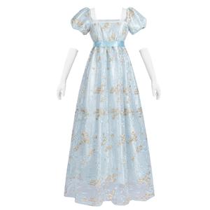 NSPSTT Golden Regency Dresses for Women 1800s Vintage Dress Victorian Ball Gown with Gloves M