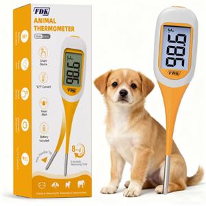 FDK 8-Second Dog & Cat Thermometer, Fast Digital Pet Rectal Thermometer with Large Backlight Screen, Fever Alarm Flexible Comfortable Soft Tip, Waterproof Veterinary Supply for Animals C/F