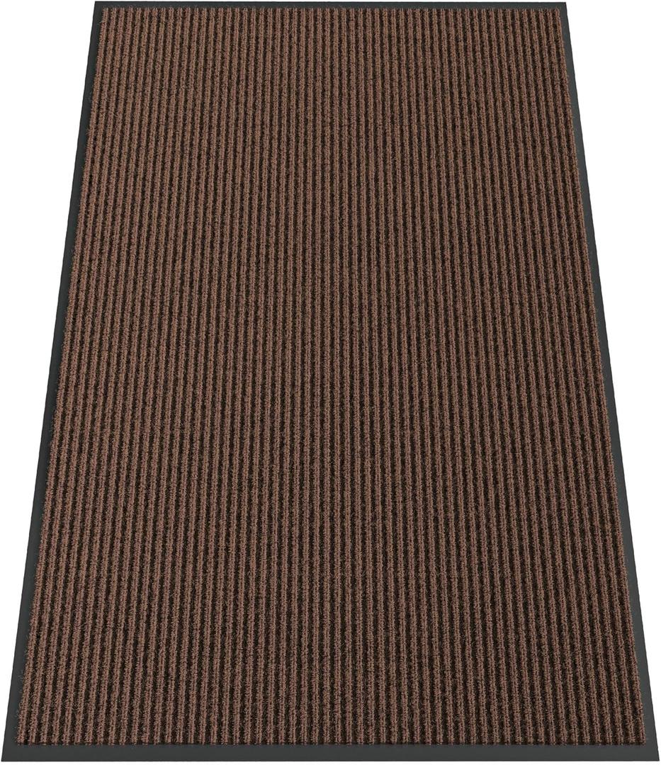Indoor Outdoor Door Mat, 5' x 3' Doormat for Entryway, Rubber Backing Non Slip Front Door Mat Outside Entrance, Super Absorbent Commercial Floor Mat for Home Office, Brown
