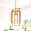Muted Gold Pendant Lighting Fixture with Geometric Metal Cage, 1-Light Industrial Mini Lamp for Kitchen Island, Cafe Bar, Dining Room