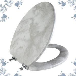 Angol Shiold Elongated Marble Toilet Seat with Zinc Alloy Hinges, Easy to Install and Clean, Anti-pinch (Gray) (Elongated-18.5)