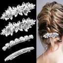 4 Pieces Rhinestone Bridal Hair Clip, Pearls Wedding Hair Pins Crystal Hair Clips, Rhinestone Jewelry Barrette Elegant Hair Accessories for Brides Bridesmaids Flower Girls