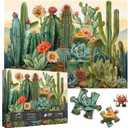Vintage Cactus Plant Puzzles for Adults 1000 Pieces and up, PICKFORU Retro Succulents Puzzles as Home Decor, Flower Puzzle for Plant Lovers