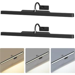 2 Pack Lights for Pictures on Wall Black - Cordless Battery Powered Wall Art Lighting with Dimmable Remote for Living Room, Bedroom & Hallway