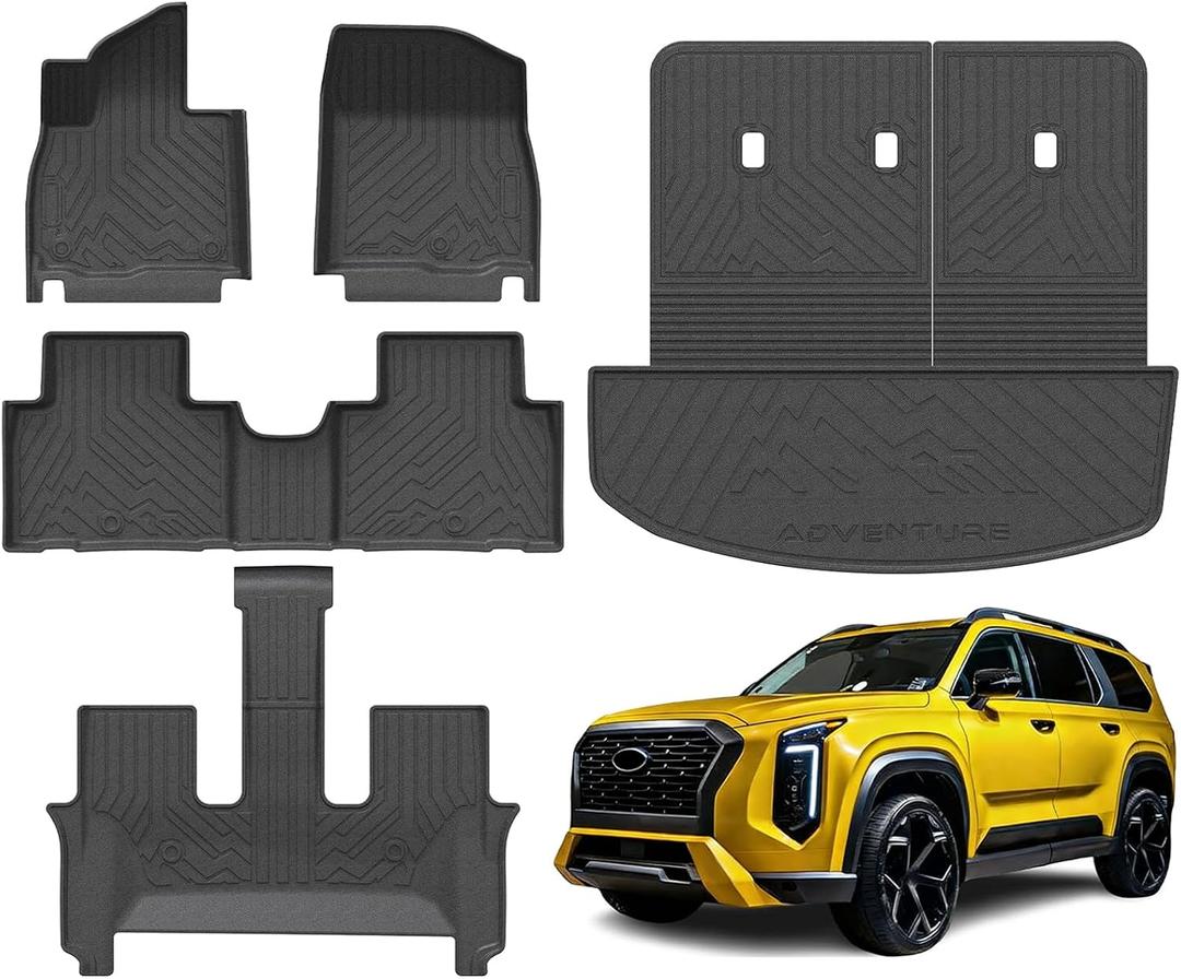 KUST Floor Mats Set for 2026 Hyundai Palisade 7/8 Seats (Gas Only), All Weather Floor Liners & Rear Trunk Mat & Backrest Mat for Palisade Accessories TPE Rubber Car Mats High Edge