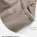 ODODOS 3-Pack Seamless Sports Bra for Women Ribbed Camisoles Non Padding Yoga Bra Crop Tank Tops, Taupe+Black+Charcoal, Large (L)