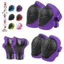 6PCS Kids Protective Gear Set, Knee Pads for Kids 3-10 Years Old, Toddler Elbow Pads, Wrist Guards, Skating Cycling Bike Rollerblading Scooter, Upgraded & Durable Material, Boys, Girls,Youth, Purple