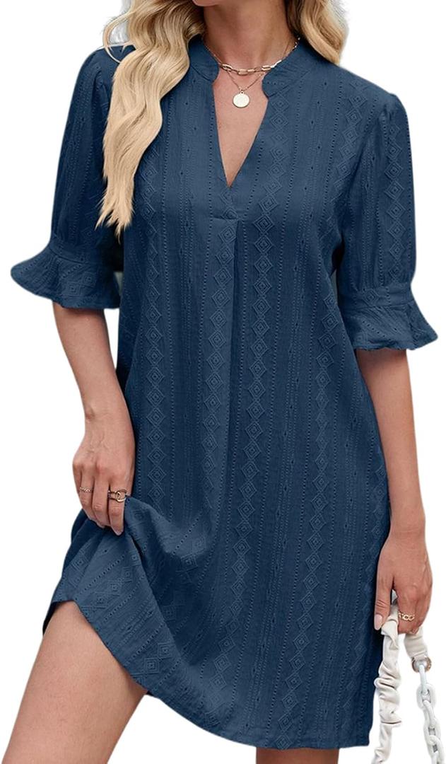 PerZeal Shirts Dress for Women V Neck Short Sleeves Casual Flowy Summer Beach Vacation Shifts (XXL)