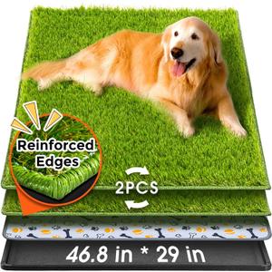 Hompet Dog Grass Pad with Tray Large, 46.8"x29", 2 Reusable Artificial Turf for Dogs Potty, Waterproof Non-Slip Washable Pee Pads, Quickly Absorbency Portable Dog Litter Box for Indoor/Outdoor Use