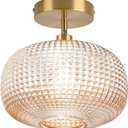 Semi Flush Mount Ceiling Light,Vintage Small Ceiling Light Fixture,Hallway Lighting Fixture with Amber Glass Shade,Art Deco Kitchen Lighting Fixtures Ceiling for Bedroom,Bathroom,Porch