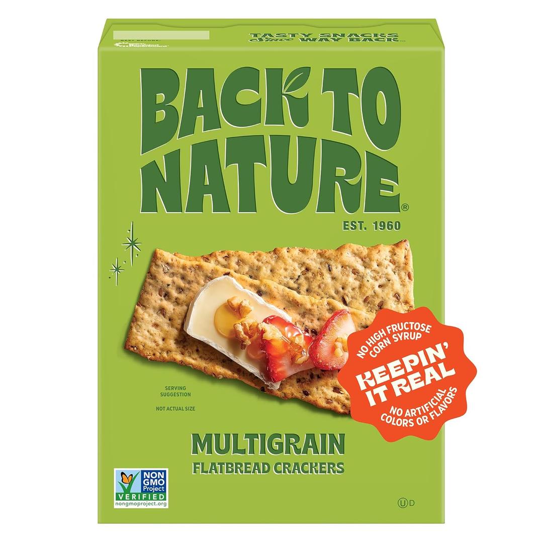 Back to Nature Multigrain Flatbread Crackers, Non-GMO, Plant-Based Snack Cracker, Made with Wheat Flour & Whole Grains, Snack Happy, 5oz Box (EXP 07/05/26)