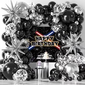 Galaxy Party Decorations Themed Backdrop with Balloons Arch Kit for Boys Kids Birthday Party Universe Wars Background Galaxy Themed Cake Table Decorations
