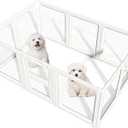 Clear Acrylic Dog Playpen Indoor,Transparent Dog Pen,Easy to Assemble and Clear pet Pen for Puppy Dog, Rabbit and cat,Sturdy and Easy to Clean Plastic pet Fence (White, 23.6" H, 8PCS)