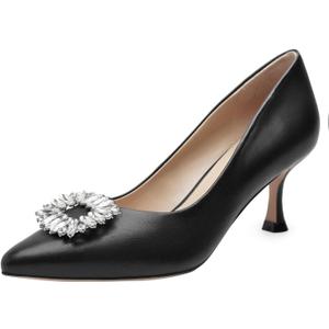 Stiletto Pumps for Women Genuine Leather Pointy Toe Kitten Heels Elegant Gorgeous Closed Toe Slip On Solid Low Heel for Business Casual Ladies Wedding Dress Shoes (7.5)