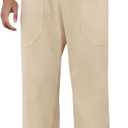 Puimentiua Cotton Linen Pants Men Casual Loose Fit Elastic Drawstring Waist Summer Beach Pants (Beige, XL)