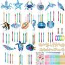 128 Pcs Summer Ocean Wind Chime Making Kit Make Your Own Sea Animals Wind Chime Wooden Ocean Animals Arts Ornaments for DIY Crafts Activity Birthday Summer Party Decoration