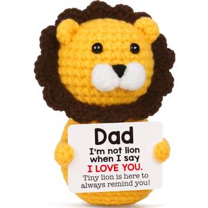 Dad Gifts from Son Daughter, Christmas Birthday Gifts for Dad Father Daddy, Papa Gift Idea, Funny Positive Handmade Crochet Lion Presents for Stepdad Bonusdad