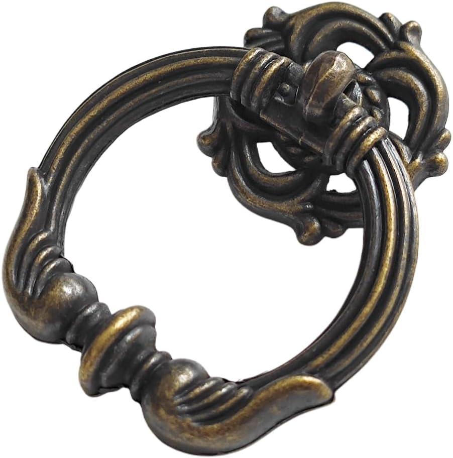 4 Pack Antique Brass Vintage Look Drawer Pulls 2.2" Diameter Single Drop Pull Ring Handles for Bar Cabinet Bathroom Cabinet Dresser (4, 2.2" Antique Brass)