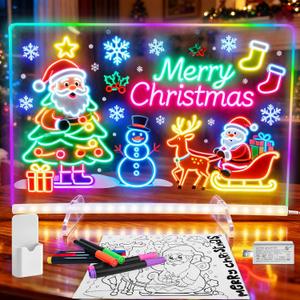 LumiBoard LED Drawing Board 13.7x10 Inch LED Note Board with Colors for Kids, 7 Colors & 4 Modes with Rewritable Surface, Includes Stand+7 Markers+Hanging Chain+Spray Bottle+Cloth+Adapter (Gift) (Red)