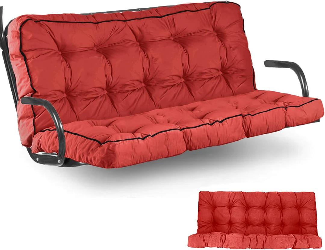 Outdoor Swing Cushions Waterproof, Thicken Porch Swing Cushion Replacement, 55 Inch Bench Seat Cushions for Garden Furniture Pad (Bright Red, 40X55 inch)