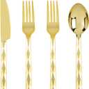 Lullaby 200PCS Gold Plastic Silverware, Heavy Duty Disposable Cutlery Set Include 100 Forks, 50 Spoons, 50 Knives, Perfect for Wedding, Party, Gathering and Daily Use