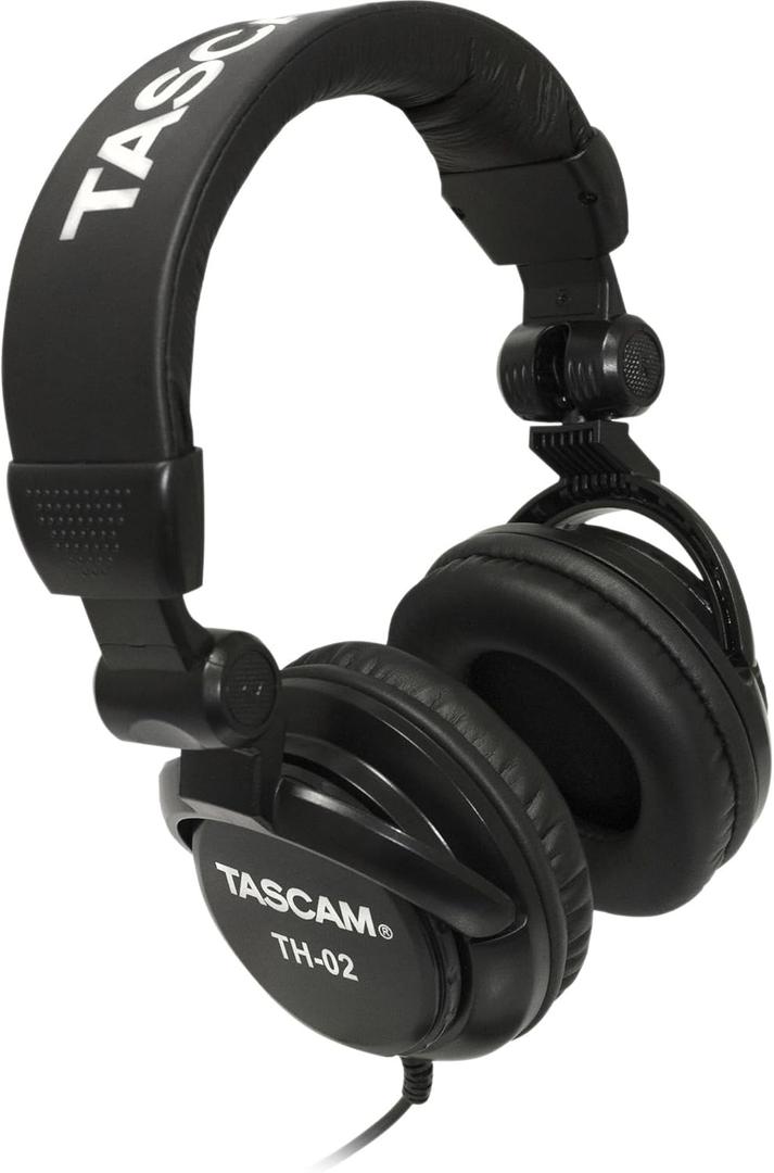 TASCAM TH-02 Professional Studio Monitor Headphones, Wired, Over Ear  for Recording, Podcast, DJ, Music and Guitar, with 1/4 Inch Jack Adapter (Medium)
