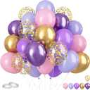 Pink and Purple Balloons, 60Pcs Pastel 12 Inch Metallic Gold Confetti Latex Balloons for Girls Birthday Baby Shower Bridal Butterfly Party Decorations