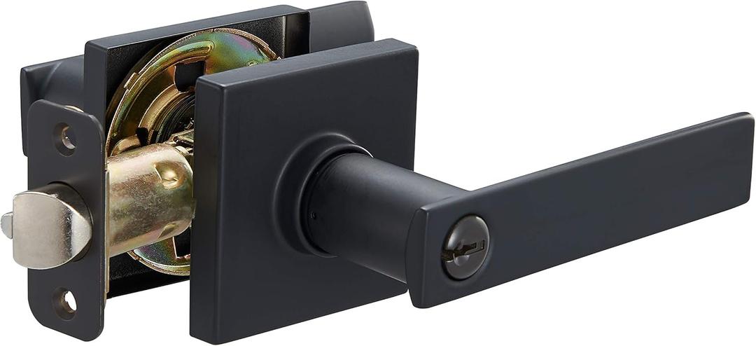  Contemporary Stamford Door Lever- Entry- Matte Black, 1-Pack, Black 