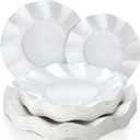 Zhehao 100 Pcs White Scalloped Paper Plates Disposable Baby Shower Party Plates 8 Inch 10 Inch Scalloped Dessert Dinner Dish for Wedding Baby Shower Bridal Gender Reveal Birthday Party Supplies