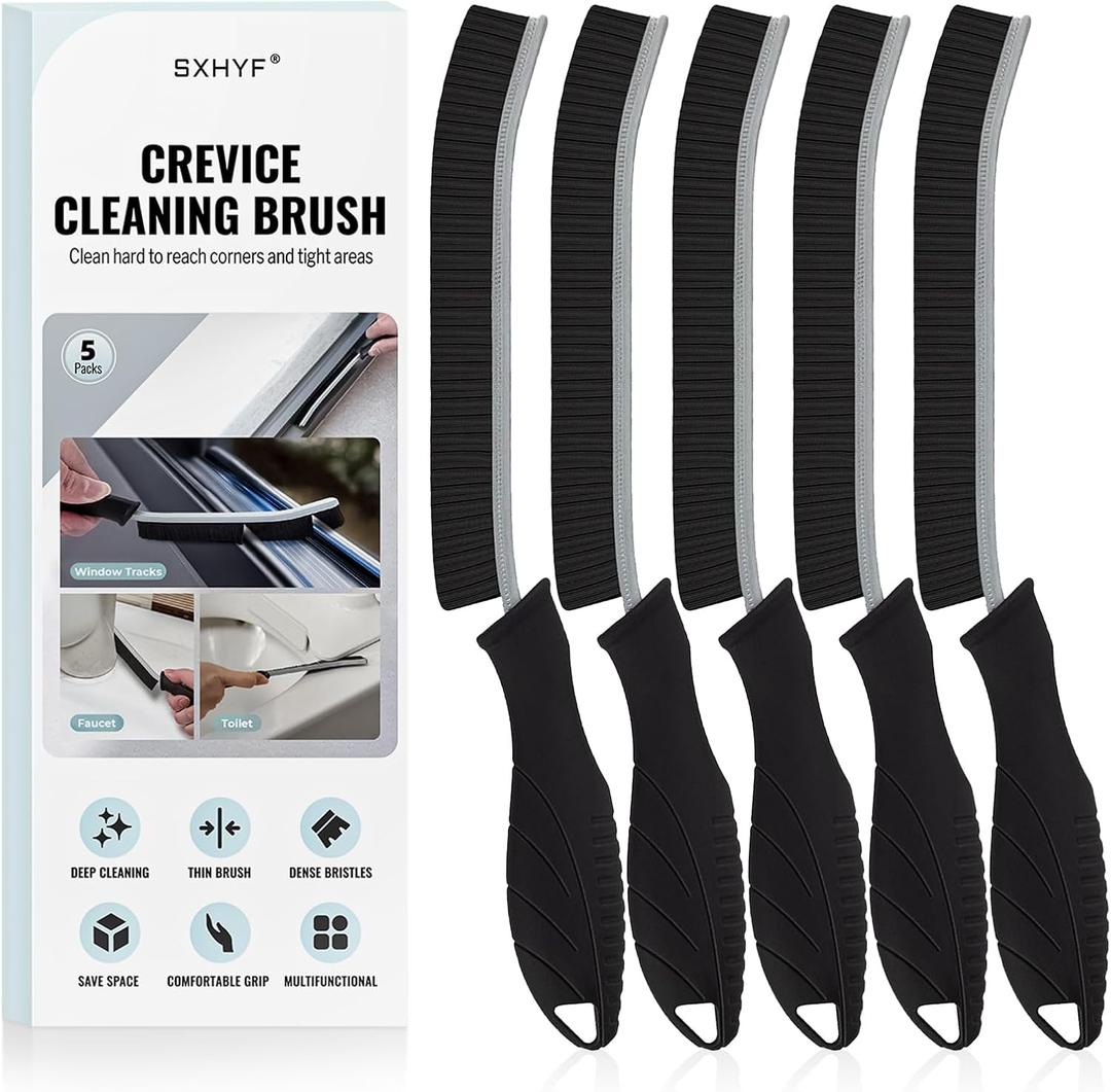 3 x SXhyf Cleaning Brush - Hard Bristle Crevice Cleaning Brush, Multifunctional Gap Scrub Brush, Kitchen Essentials, Bathroom Cleaner Tools for Household Use, Home, Window, Toilet, Stove (Black Bristle Black Handle)