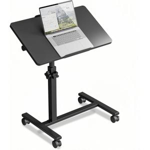 Overbed Table with Wheels Adjustable Bed Desk Hospital Bed Table Laptop Stand for Couch TV Tray Cart Portable Desk Computer Workstations-Black