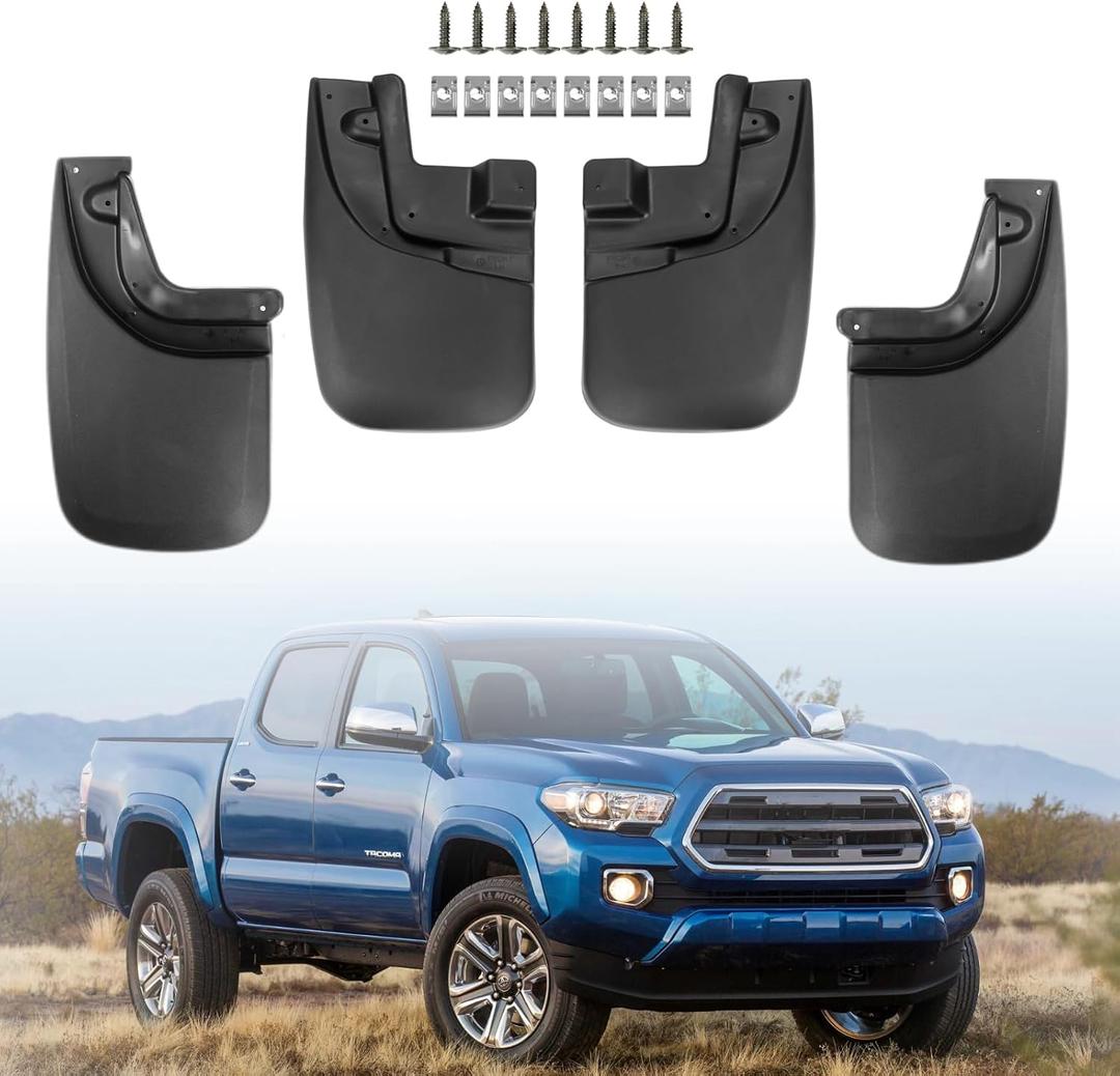Mud Guard fit for Toyota Tacoma Pickup 2005-2015, No Drilling Required Splash Guards Bendable Mud Guard for Car,Front & Rear 4PCS MudFlaps