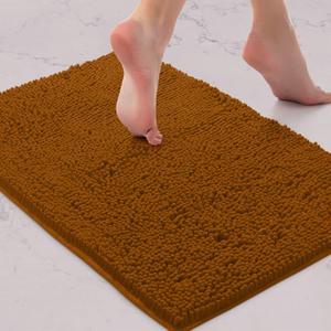 LuxUrux Bath Mat, Extra-Soft Plush Non-Slip Bathroom Rug, Luxury Chenille Microfiber Material, Super Absorbent Shaggy Bath Rug. Machine Wash & Dry (17 x 24 inches, Pumpkin)