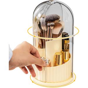 Covered Rotating Makeup Brush holder Organizer with Lid Makeup Brushes Organizer for Vanity Desktop Bathroom Countertop (01)