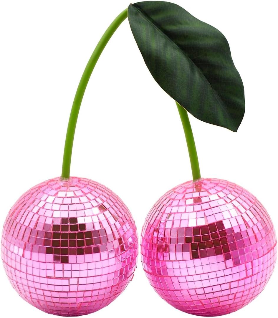 Disco Ball Cherry Disco Mirror Ball Hanging Reflects Light for DJ Club Stage Bar Party Wedding Holiday Decoration Home Cherry Decor (4.7, Pink)