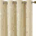 BUHUA Blackout Curtains Gold Foil Print Flower Vine Grommet Drapes, Room Darkening Thermal Insulated Curtains, Noise Reducing Blackout Curtain for Bedroom, Beige, 52Wx84L, 2 Panels (52"W x 84"L (Pack of 2), Gold/Beige)